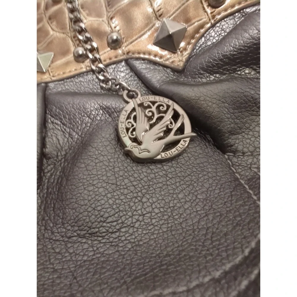 Vtg Y2K Lou-Ella Silver Croc Satchel Bag Studded Buckle Moto Boho slouchy Bling